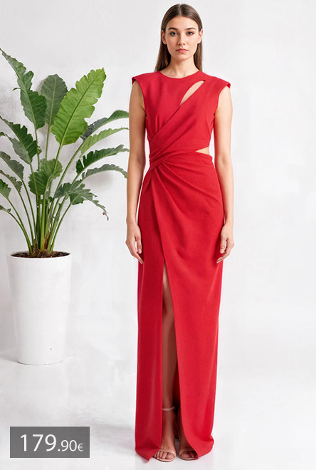 vestidos rojo largo pierna tubo